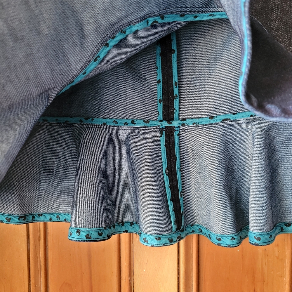 Anthropologie Leifsdottir Denim Blue Peplum Ruffle Hem Mini Skirt 6 - Picture 4 of 12